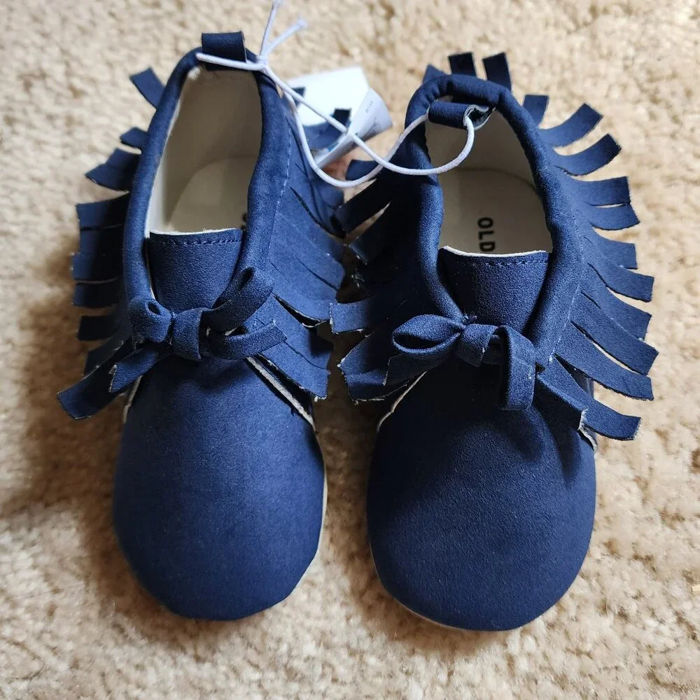 Old Navy Baby Unisex Faux-Blue Suede Moccasin Booties Shoes Size 12-18M NWT
